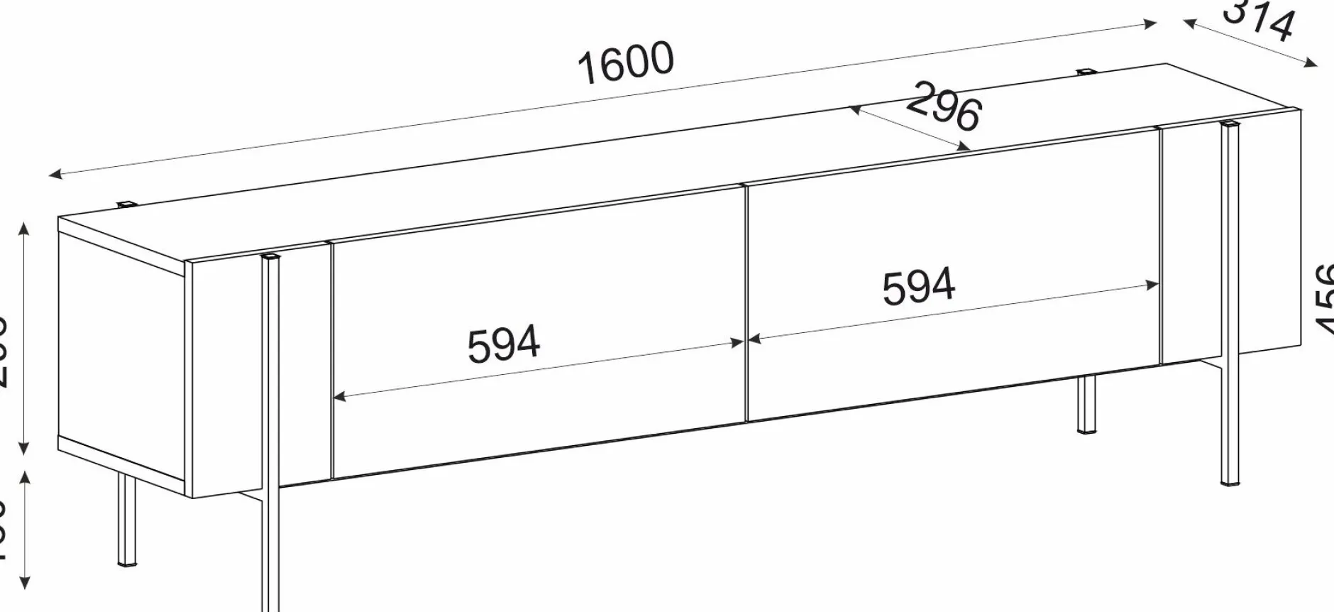 Lowboard Herman - 100% MELAMINE - Nussbaum - 160 x 45,6 x 31,4 cm