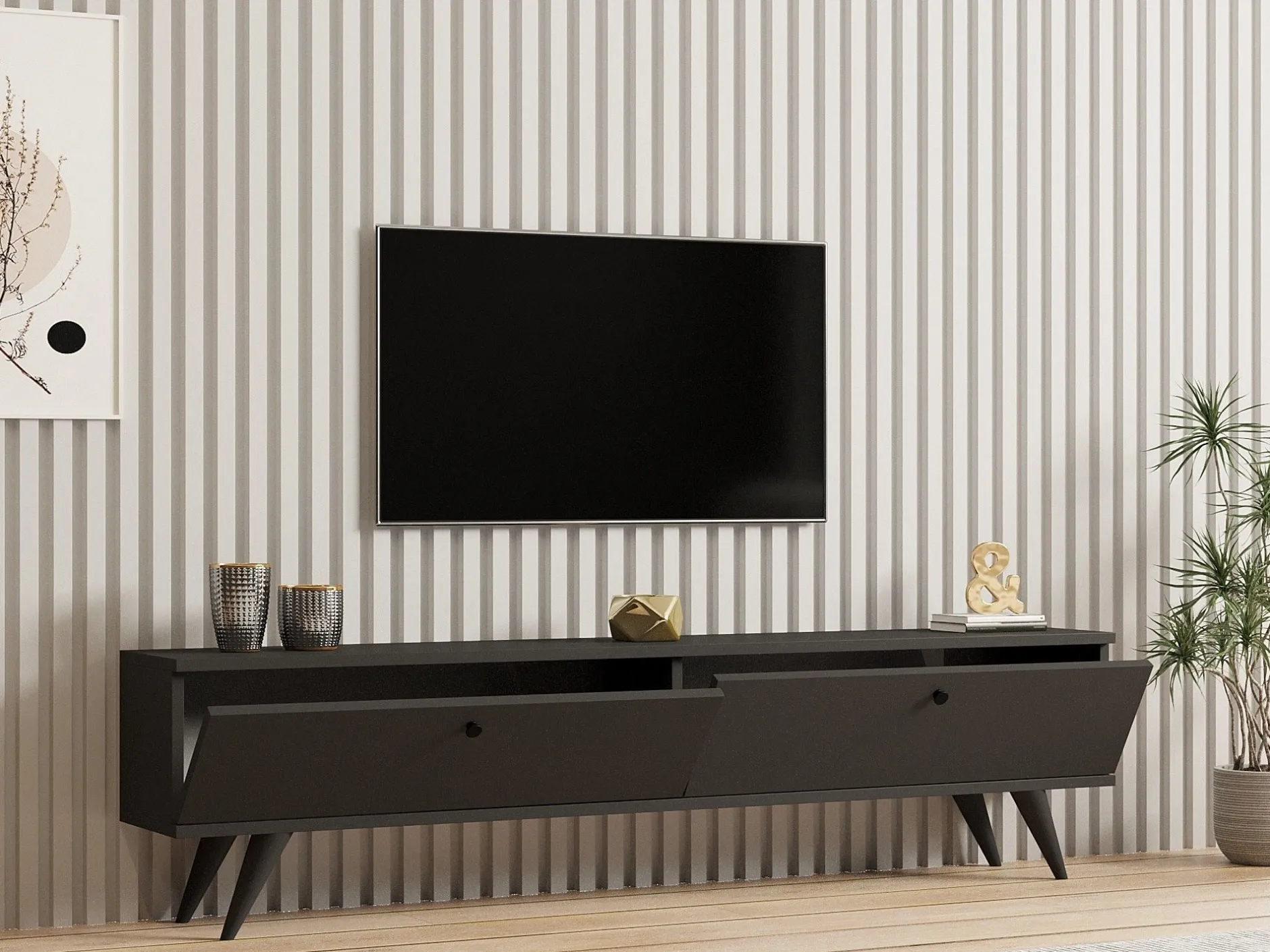 Lowboard Paris - 100% MELAMINE - Anthrazit - 160 x 40 x 25 cm