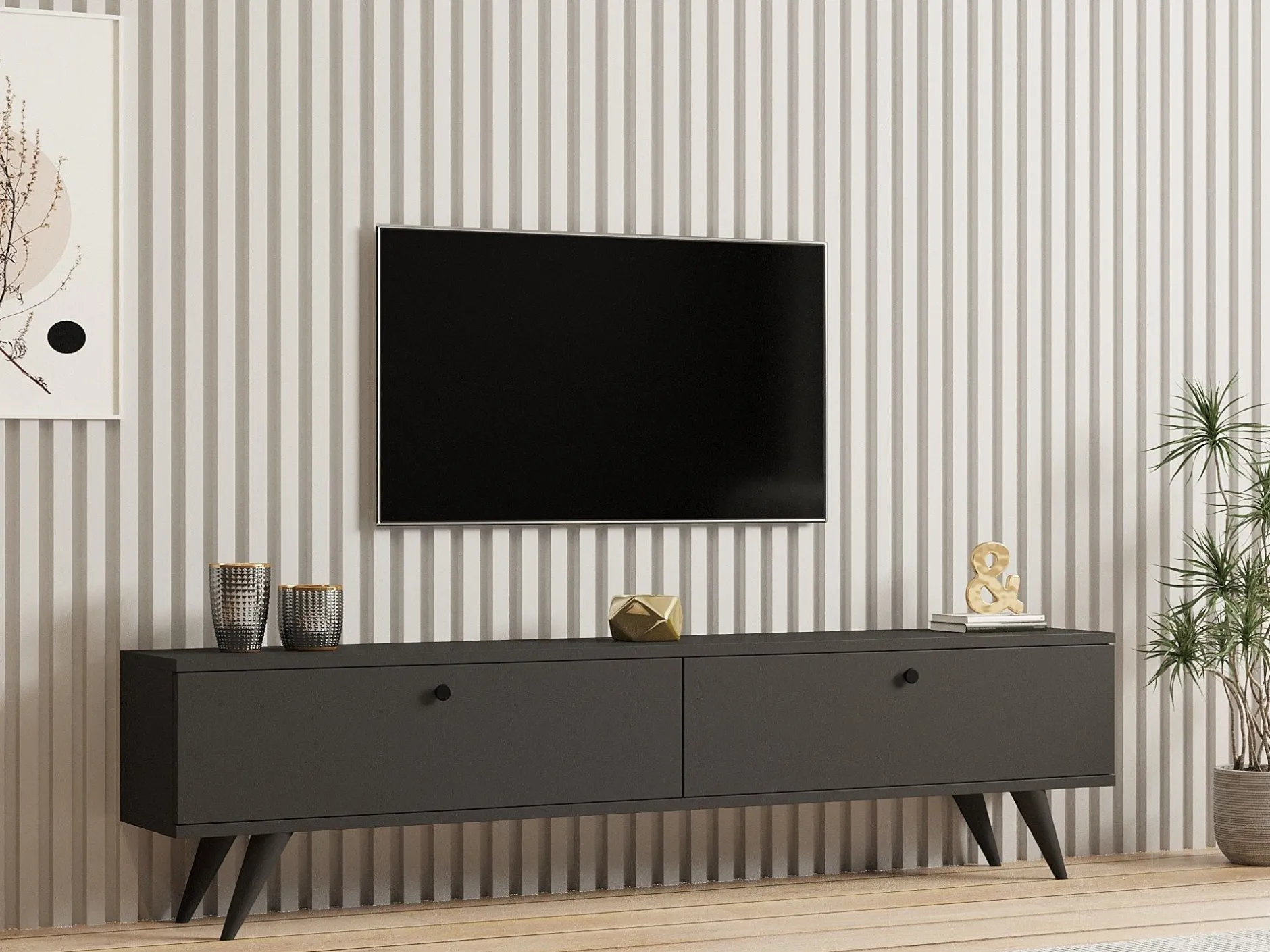 Lowboard Paris - 100% MELAMINE - Anthrazit - 160 x 40 x 25 cm