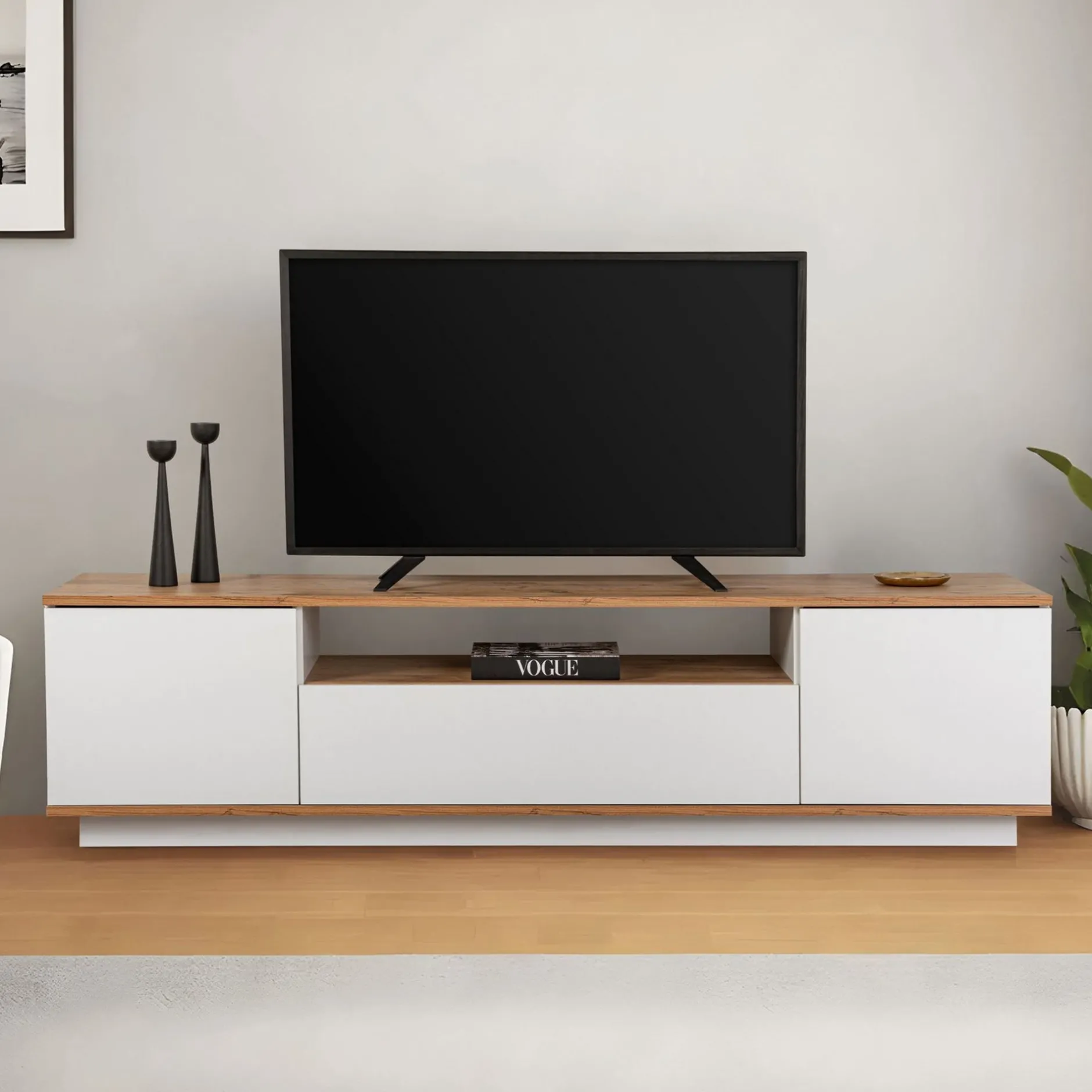 Lowboard Veramont - 100% MELAMINE - Weiß - 180 x 44,6 x 44,5 cm