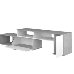 Lowboard Winn 170-250 cm mit 2 Klappen und 4 Fächern - Beton/ weiß