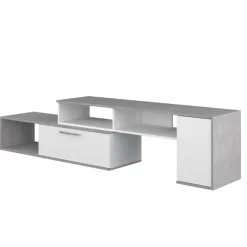 Lowboard Winn 170-250 cm mit 2 Klappen und 4 Fächern - Beton/ weiß