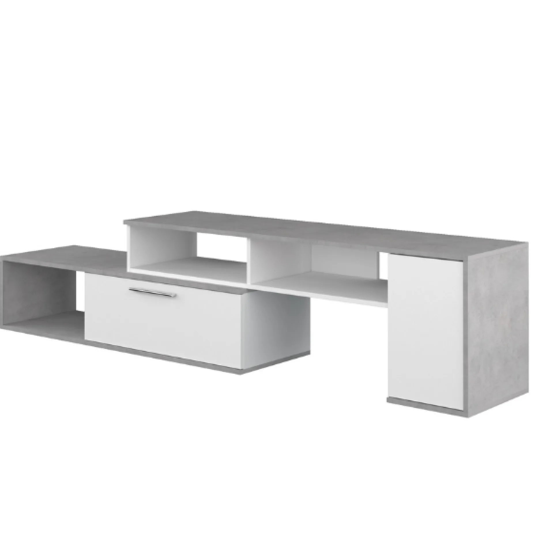 Lowboard Winn 170-250 cm mit 2 Klappen und 4 Fächern - Beton/ weiß