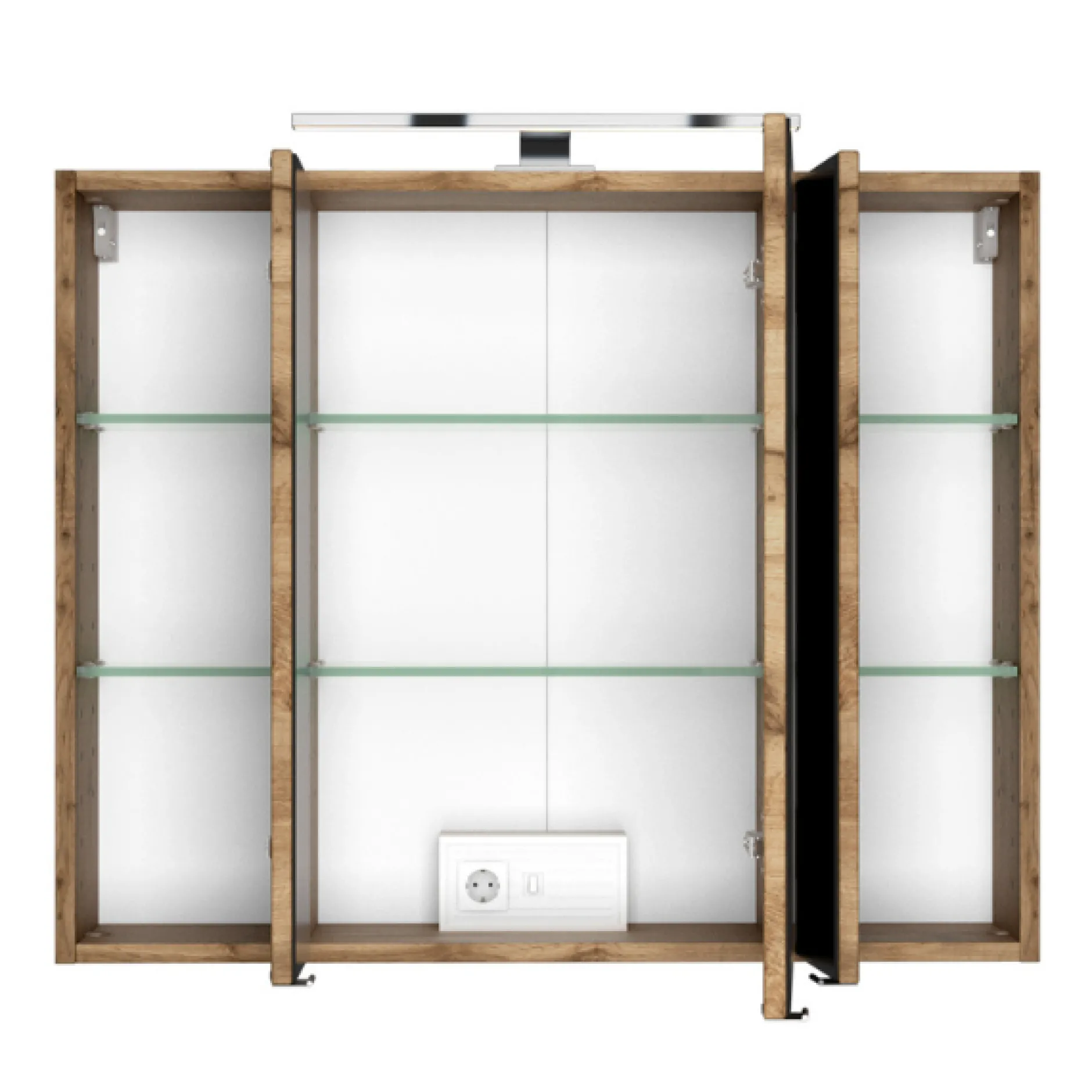 LunaBadezimmer : Spiegelschrank, Waschbeckenschrank, 2x Säulenschrank - Anthrazit/Eiche