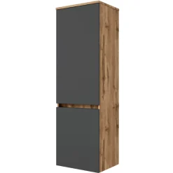LunaBadezimmer : Spiegelschrank, Doppelwaschbecken, 2x Säulenschrank - Anthrazit/Eiche