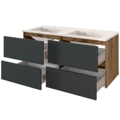 LunaBadezimmer : Spiegelschrank, Doppelwaschbecken, Säulenschrank - anthrazit/ocker