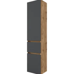 LunaBadezimmer : Spiegelschrank, Waschbeckenschrank, 2x Säulenschrank - Anthrazit/Eiche