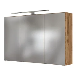 LunaBadezimmer : Spiegelschrank, Waschbeckenschrank, 2x Säulenschrank - Anthrazit/Eiche