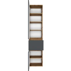 LunaBadezimmer : Spiegelschrank, Waschbeckenschrank, 2x Säulenschrank - Anthrazit/Eiche