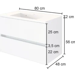 LunaBadezimmer : Spiegelschrank, Waschbeckenschrank, Säulenschrank - Weiß/Eiche Dekor