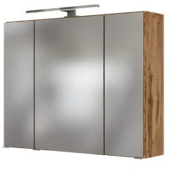 LunaBadezimmer : Spiegelschrank, Waschbeckenschrank, Säulenschrank - Weiß/Eiche Dekor