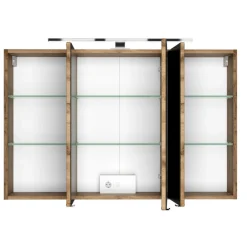 LunaBadezimmer : Spiegelschrank, Waschbeckenschrank, Säulenschrank - Weiß/Eiche Dekor