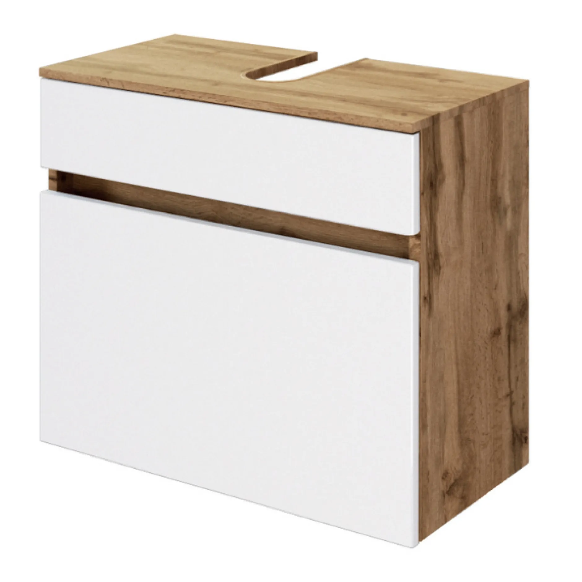 LunaBadezimmer : Spiegelschrank, Waschbeckenunterschrank, Säulenschrank - Weiß/Eiche Dekor
