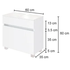 LunaBadezimmer : Spiegelschrank, Waschbeckenunterschrank, Säulenschrank - Weiß/Eiche Dekor