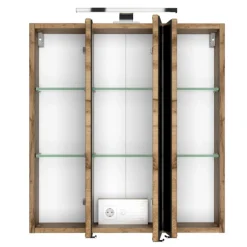 LunaBadezimmer : Spiegelschrank, Waschbeckenunterschrank, Säulenschrank - Weiß/Eiche Dekor
