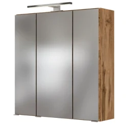 LunaBadezimmer : Spiegelschrank, Waschbeckenunterschrank, Säulenschrank - Weiß/Eiche Dekor