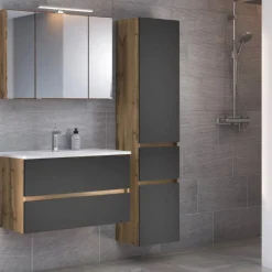 LunaBadezimmer : Spiegelschrank, Waschtischschrank, Säulenschrank - anthrazit/ocker