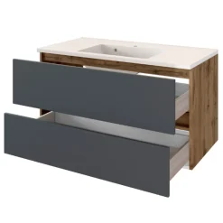 LunaBadezimmer : Spiegelschrank, Waschtischschrank, Säulenschrank - anthrazit/ocker