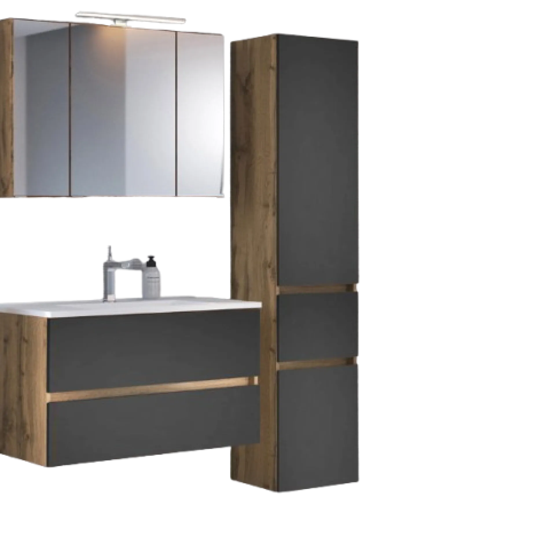 LunaBadezimmer : Spiegelschrank, Waschtischschrank, Säulenschrank - anthrazit/ocker