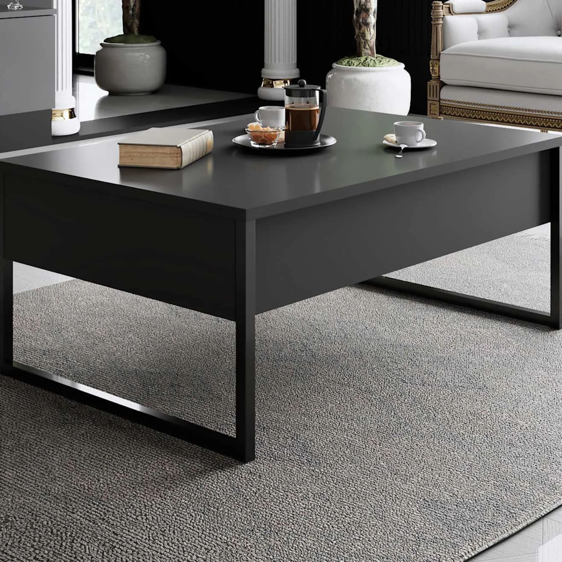 Luxe C Couchtisch | 100 % MELAMIN | Anthrazit, Schwarz