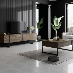 Luxe C Couchtisch | 100 % MELAMIN | Walnuss, Schwarz