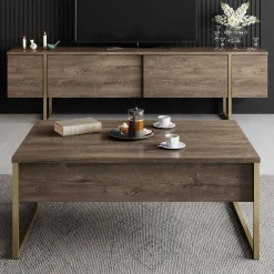 Luxe C Couchtisch | 100 % MELAMIN | Walnuss, Gold