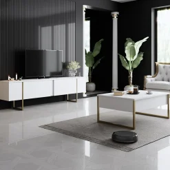 Luxe C Couchtisch | 100 % MELAMIN | Weiß, Gold