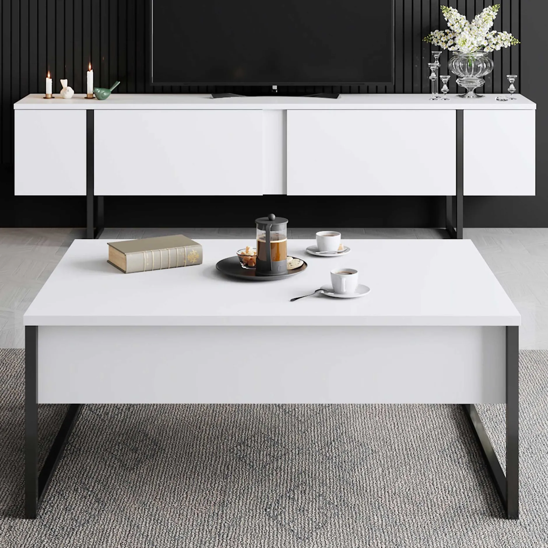 Luxe C Couchtisch | 100 % MELAMIN | Weiß, Schwarz