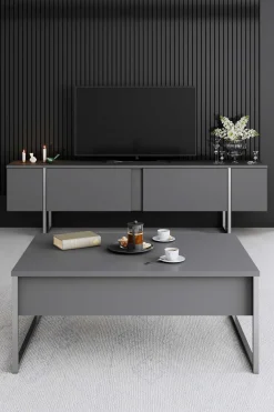 Luxe Couchtisch | 100% MELAMIN | Anthrazit, Silber