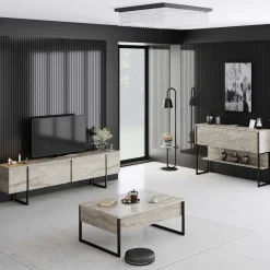 Luxe Couchtisch | 100 % MELAMIN | Travertin, Schwarz