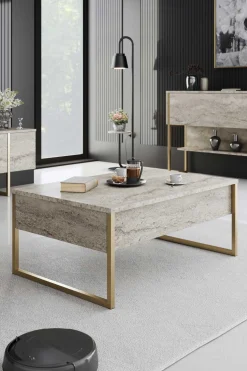 Luxe Couchtisch | 100 % MELAMIN | Travertin, Gold