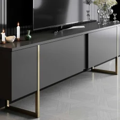 Luxe T TV-Ständer | 100 % MELAMIN | Anthrazit, Gold