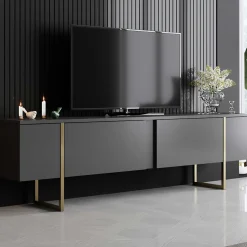 Luxe T TV-Ständer | 100 % MELAMIN | Anthrazit, Gold