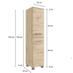 MalvoBadezimmer : Spiegelschrank, Waschbeckenschrank, Säulenschränke - Eiche