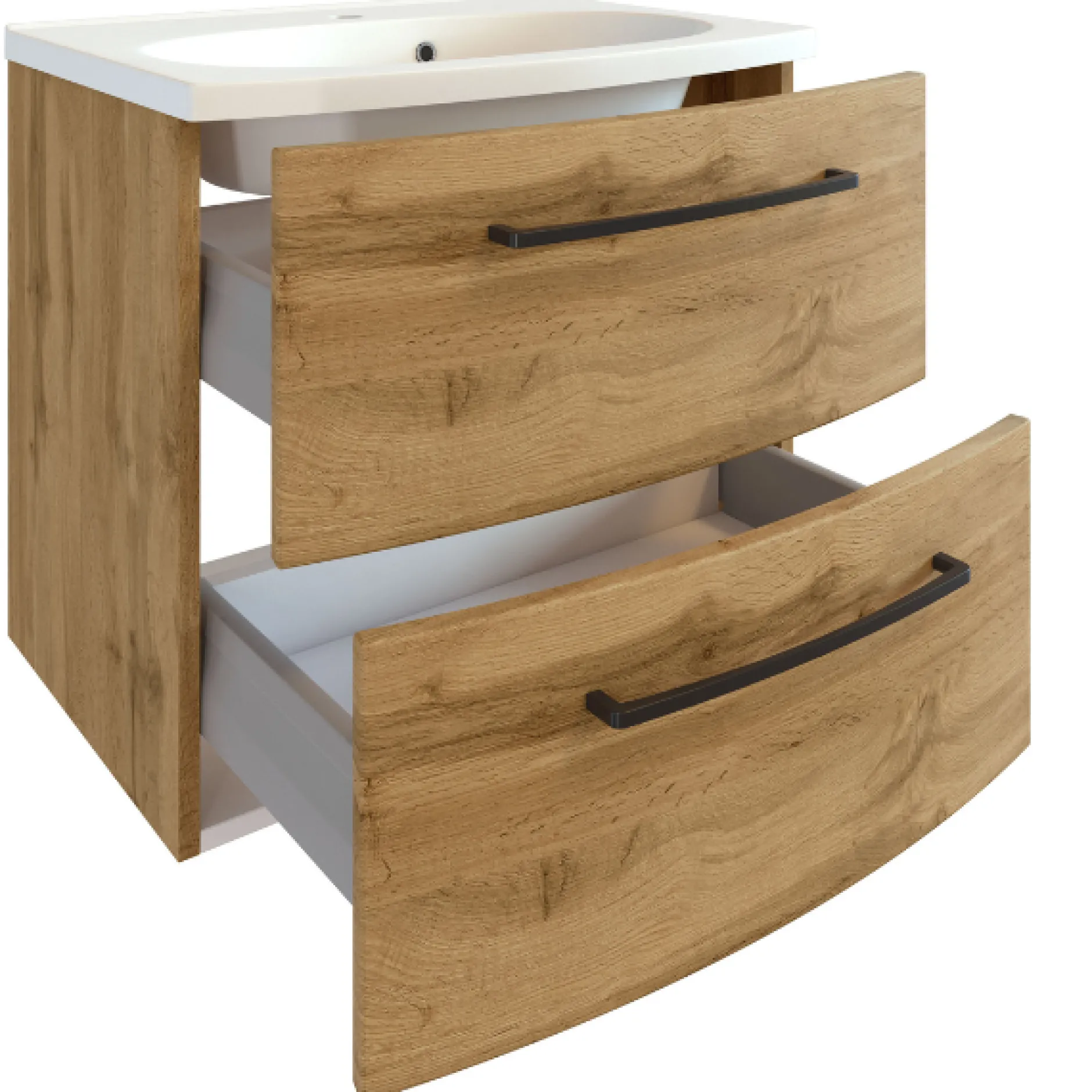 MalvoBadezimmer : Spiegelschrank, Waschbeckenschrank, Säulenschränke - Eiche