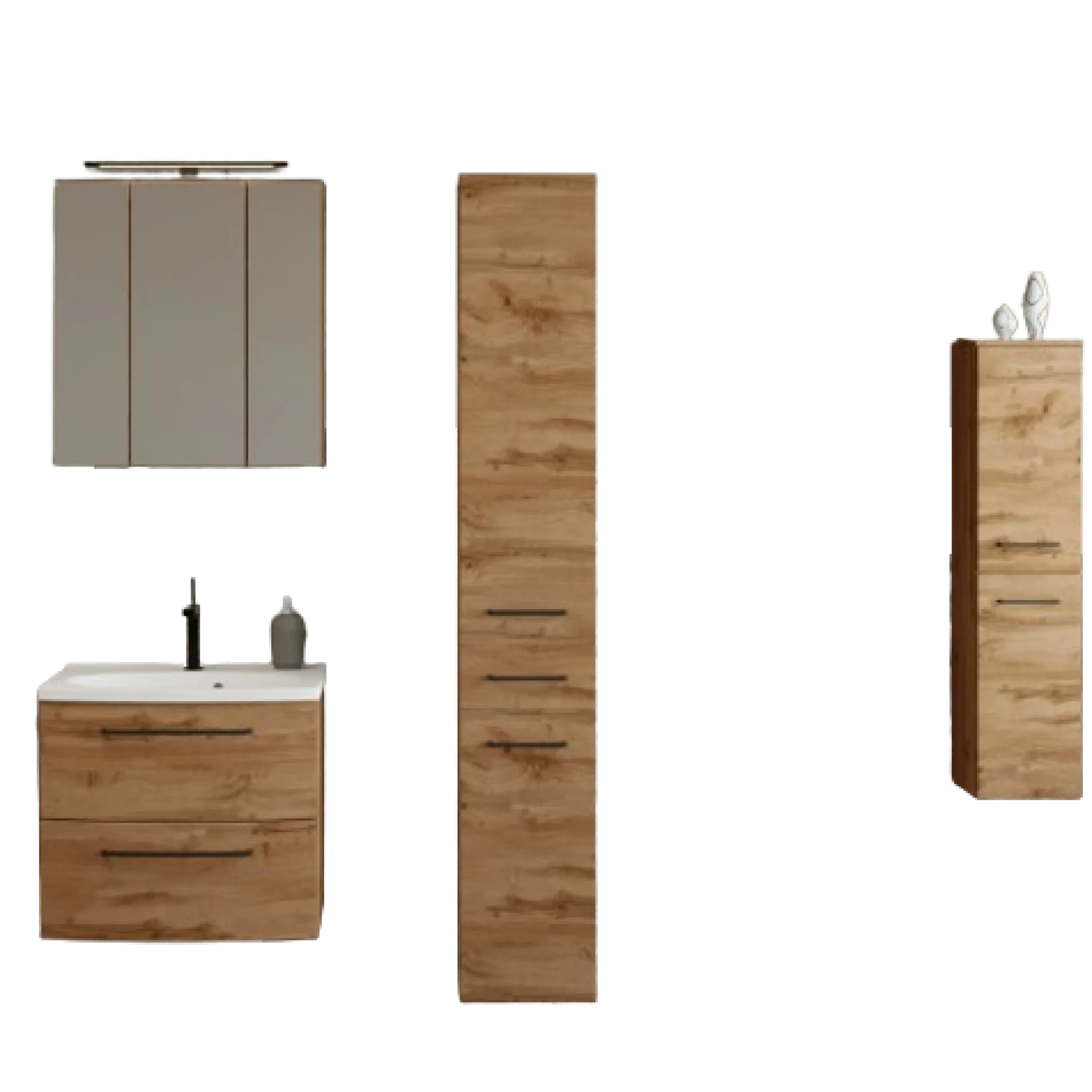 MalvoBadezimmer : Spiegelschrank, Waschbeckenschrank, Säulenschränke - Eiche