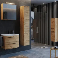 MalvoBadezimmer : Spiegelschrank, Waschbeckenschrank, Säulenschränke - Eiche