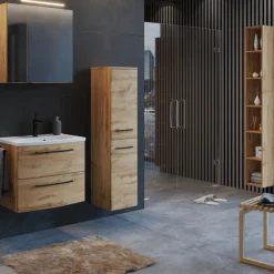 MalvoBadezimmer : Spiegelschrank, Waschtischschrank, Säulenschrank, Regal - Eiche