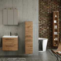 MalvoBadezimmer : Spiegelschrank, Waschtischschrank, Säulenschrank, Regal - Eiche