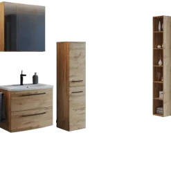 MalvoBadezimmer : Spiegelschrank, Waschtischschrank, Säulenschrank, Regal - Eiche