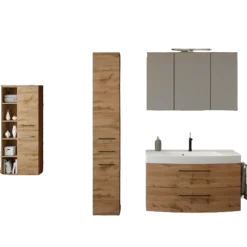MalvoBadezimmer : Spiegelschrank, Waschbeckenschrank, Säulenschränke - Eiche