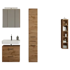 MalvoBadezimmer : Spiegelschrank, Waschbeckenunterschrank, Säulenschrank, Regal - Eiche