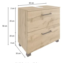 MalvoBadezimmer : Wandschränke, Spiegelschrank, Waschbeckenunterschrank, Säulenschrank, Regal - Eiche