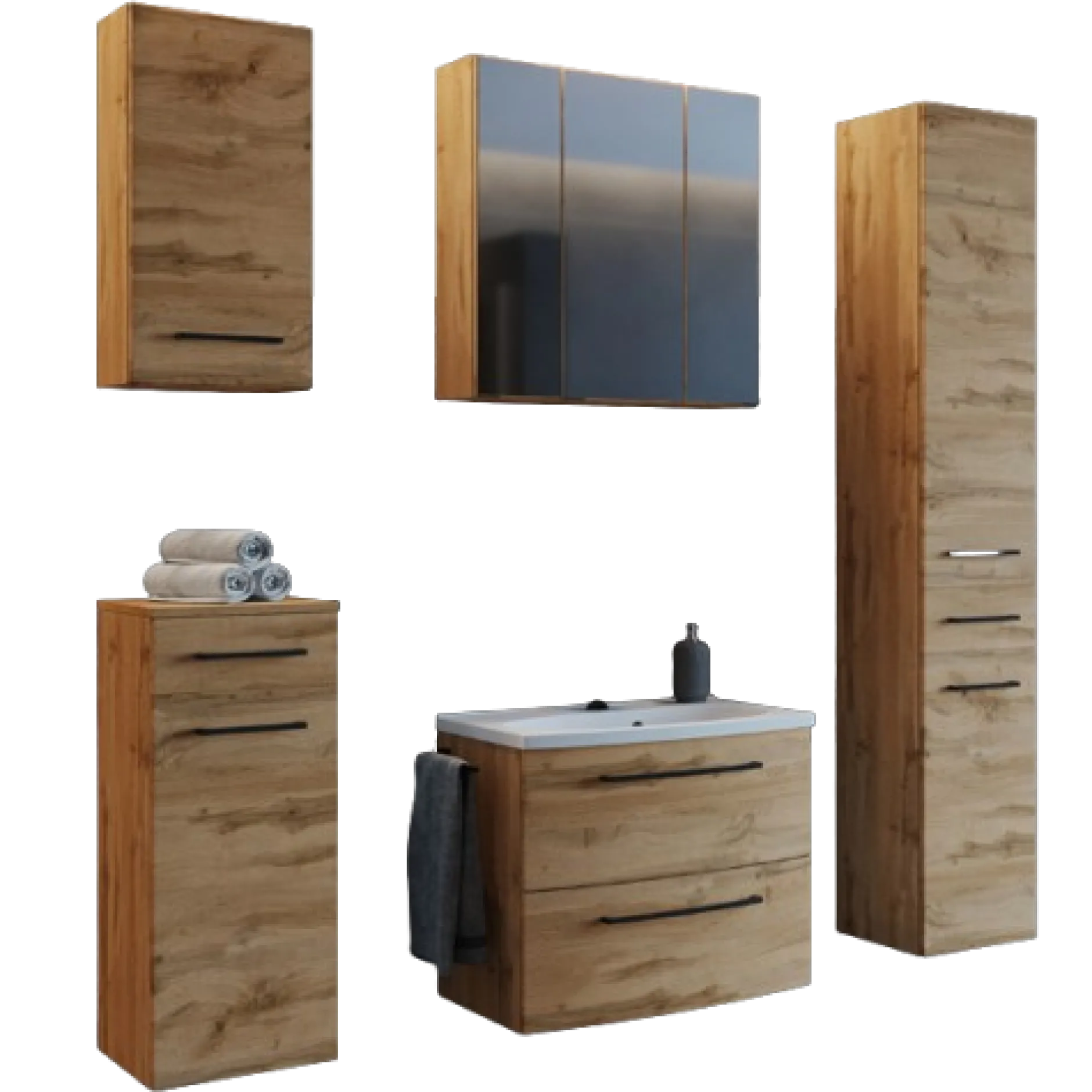MalvoBadezimmer : Wandschränke, Spiegelschrank, Waschtischschrank, Säulenschrank - Eiche
