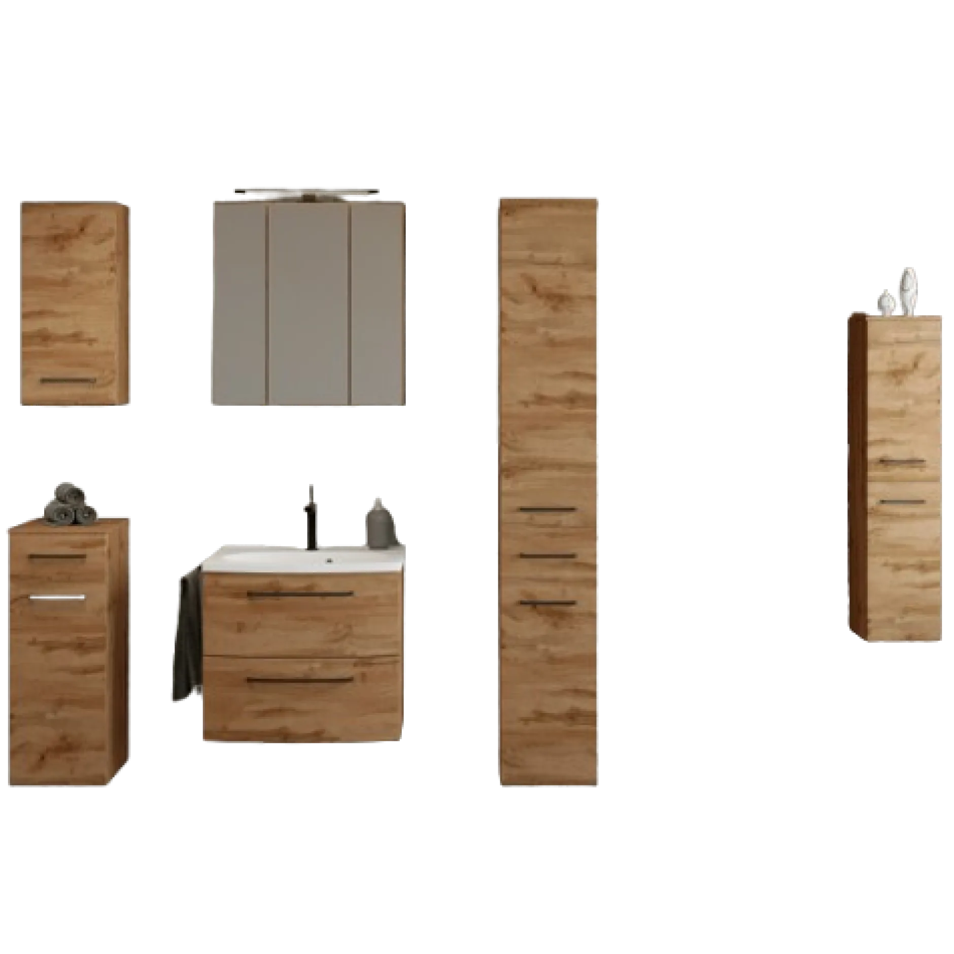 MalvoBadezimmer : Wandschränke, Spiegelschrank, Waschtischschrank, Säulenschränke - Eiche