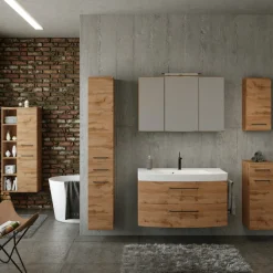 MalvoBadezimmer : Wandschränke, Spiegelschrank, Waschtischschrank, Säulenschränke - Eiche