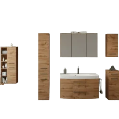 MalvoBadezimmer : Wandschränke, Spiegelschrank, Waschtischschrank, Säulenschränke - Eiche