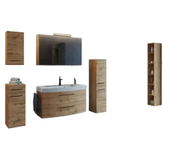 MalvoBadezimmer : Wandschränke, Spiegelschrank, Waschtischschrank, Säulenschrank, Regal - Eiche