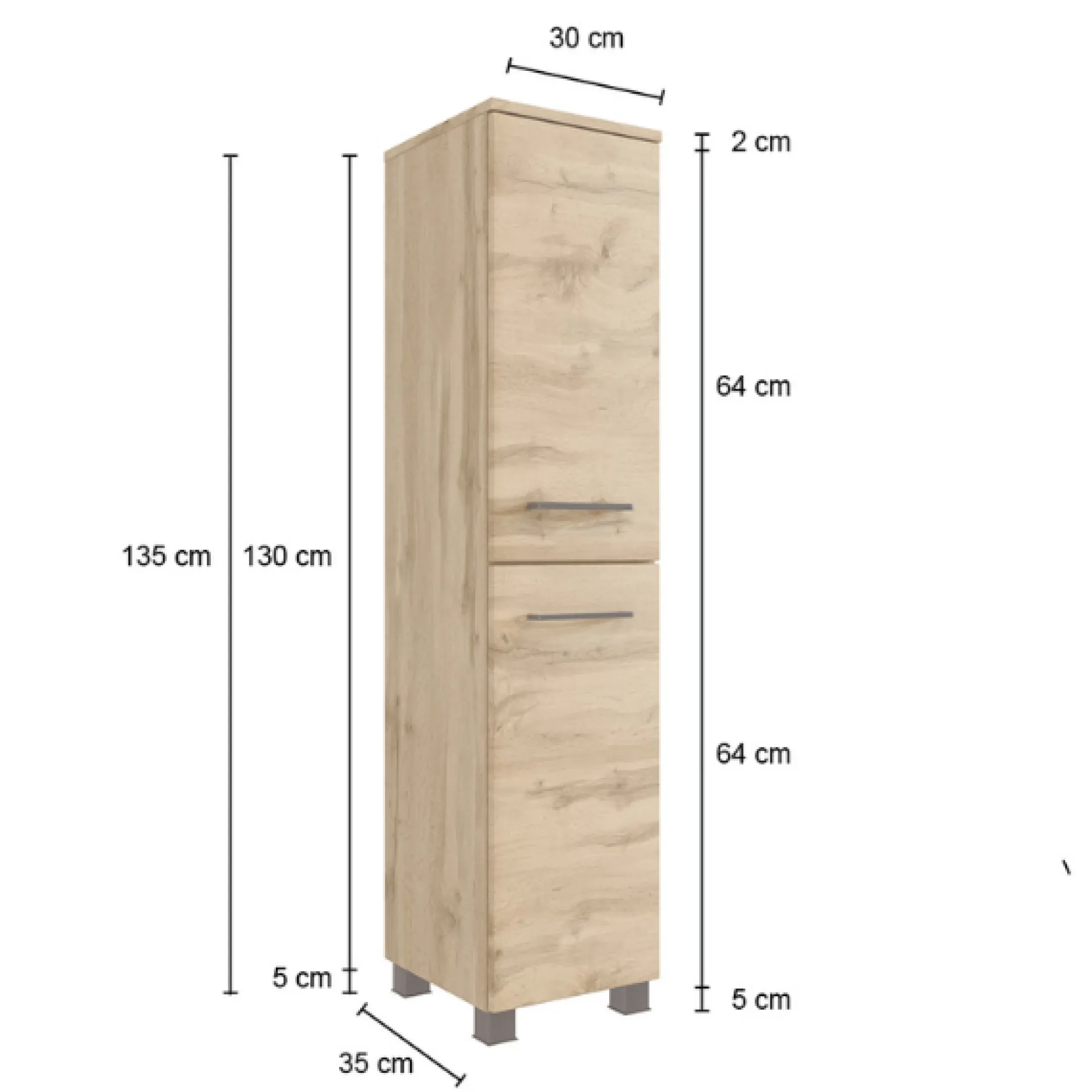 MalvoBadezimmer : Wandschränke, Spiegelschrank, Waschtischschrank, Säulenschrank - Eiche