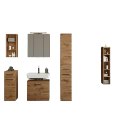 MalvoBadezimmer : Wandschränke, Spiegelschrank, Waschbeckenunterschrank, Säulenschrank, Regal - Eiche